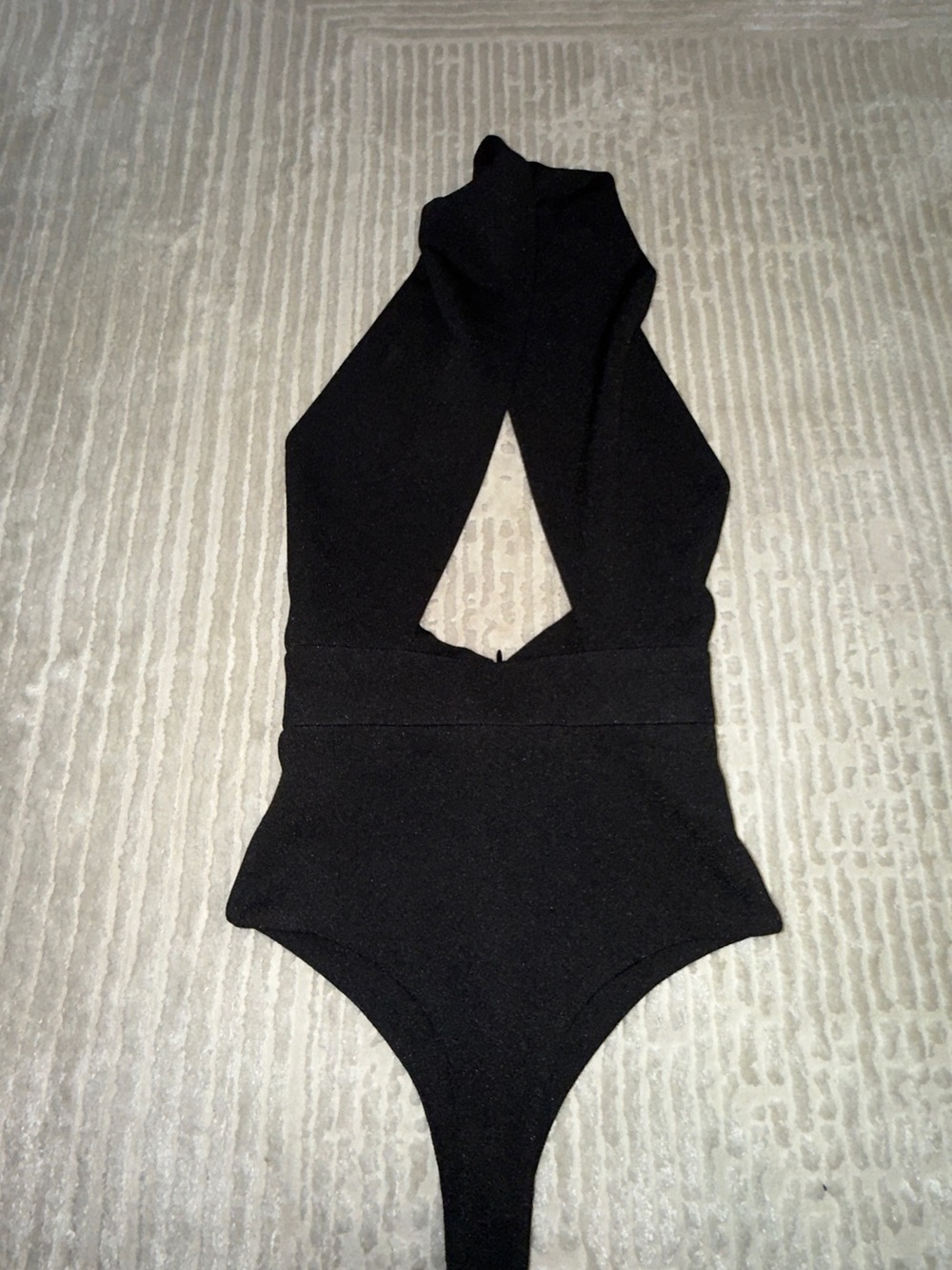 AQ/AQ Black Textured V-Neck Dress